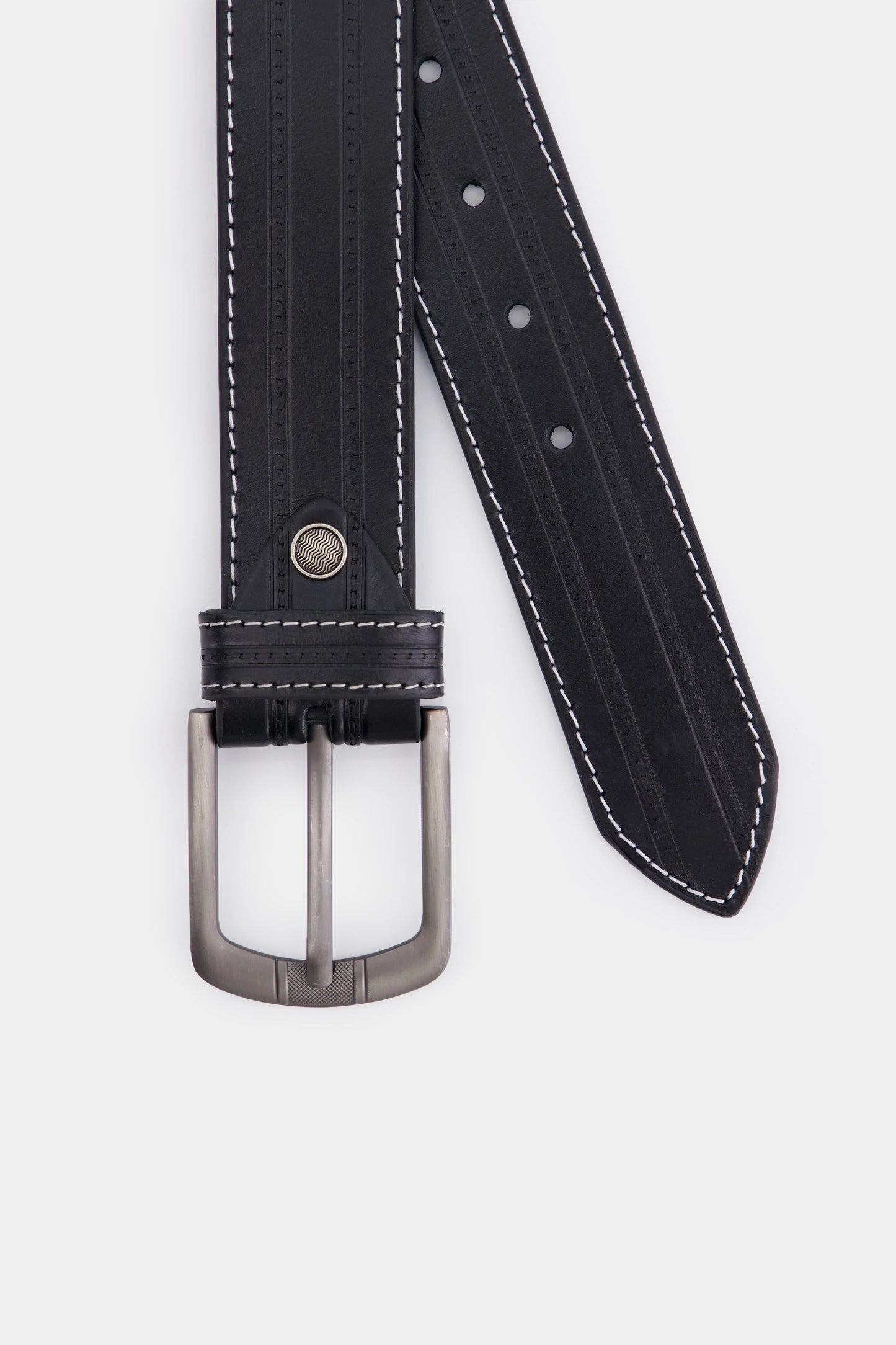 Leather Belt With Contrast Top Stitches - Cougar Clothing