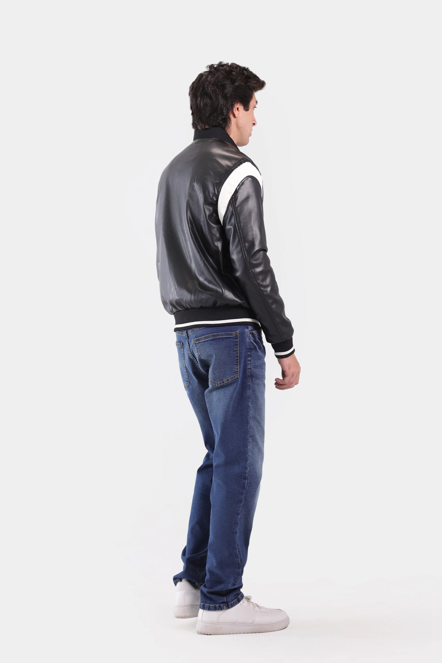 Faux Leather Jacket With Contrast Panel - Cougar Clothing