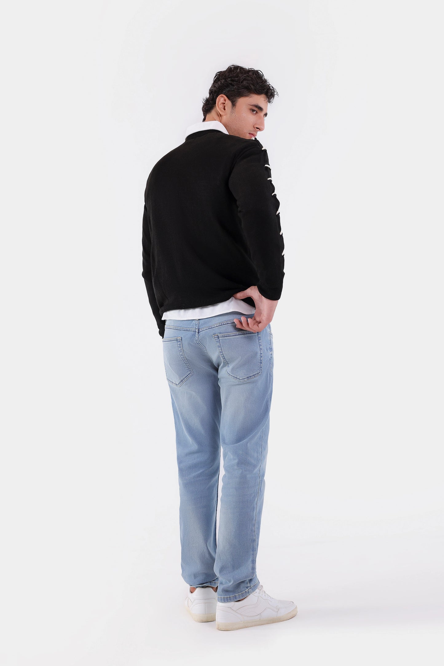 Contrast Cross Stitch Knit Sweater - Cougar Clothing