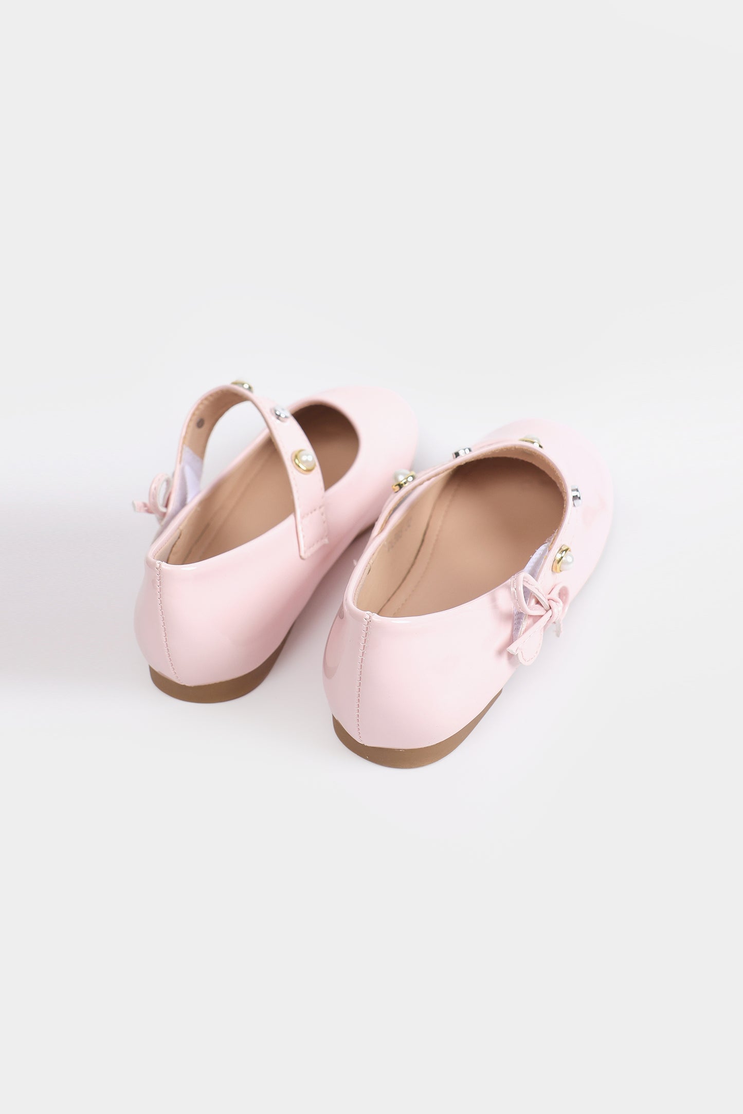 Glossy Ballet Flats With Embellished Strap - Cougar Clothing