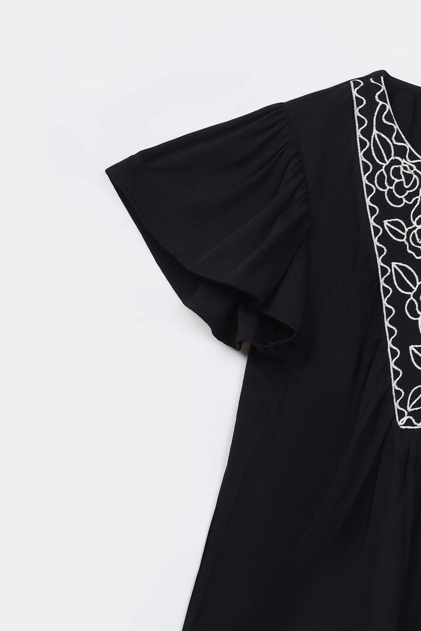 Embroidered Top With Flutter Sleeves - Cougar Clothing