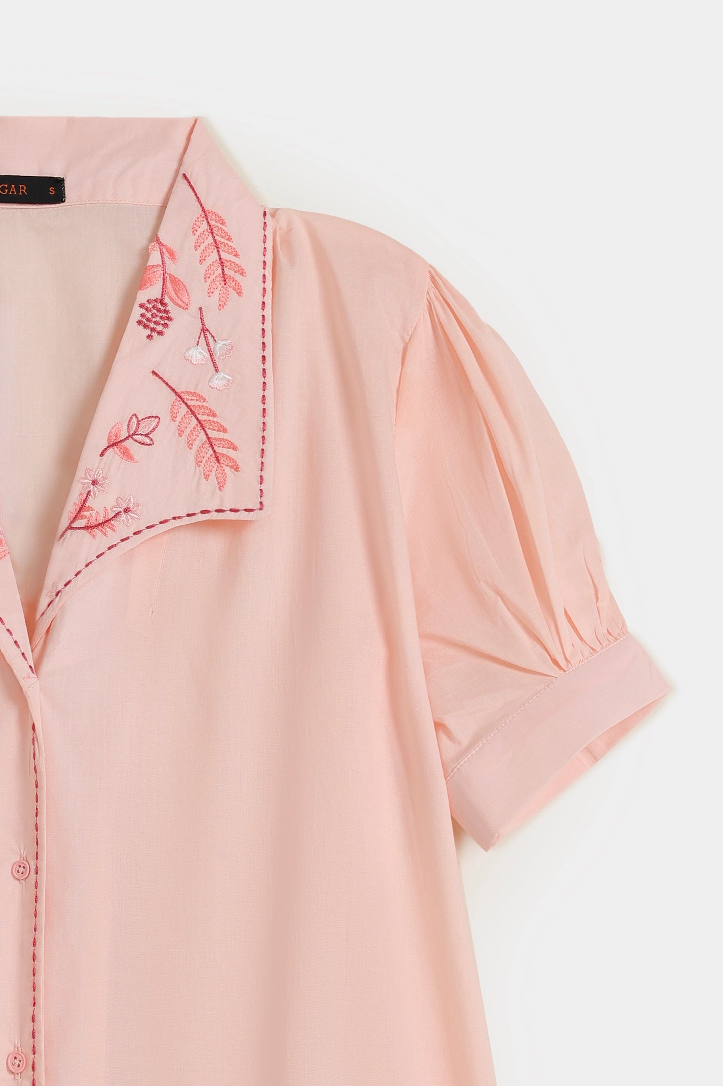 Embroidered Top With Puff Sleeves - Cougar Clothing
