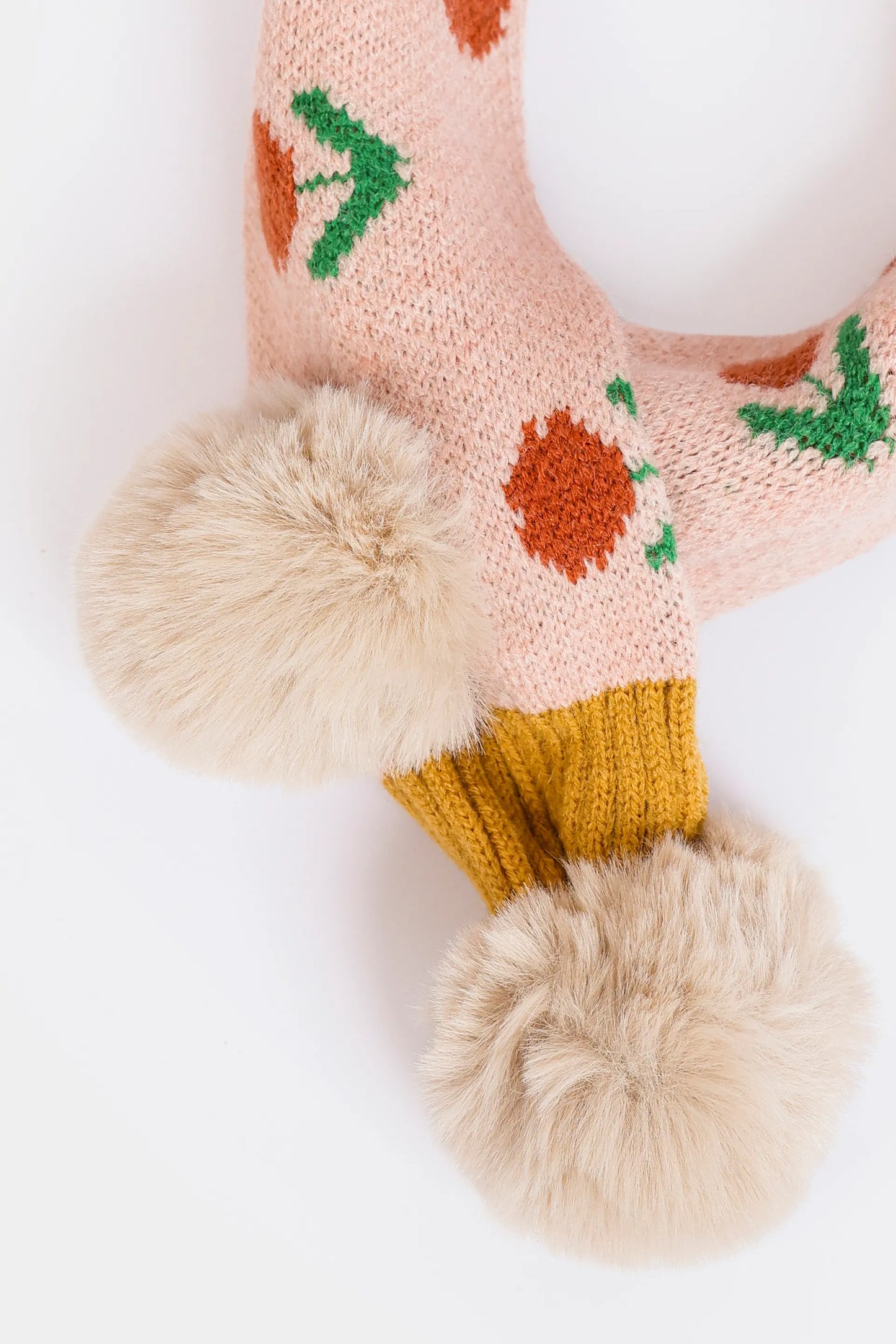 Floral Knit Pompom Cross Scarf - Cougar Clothing