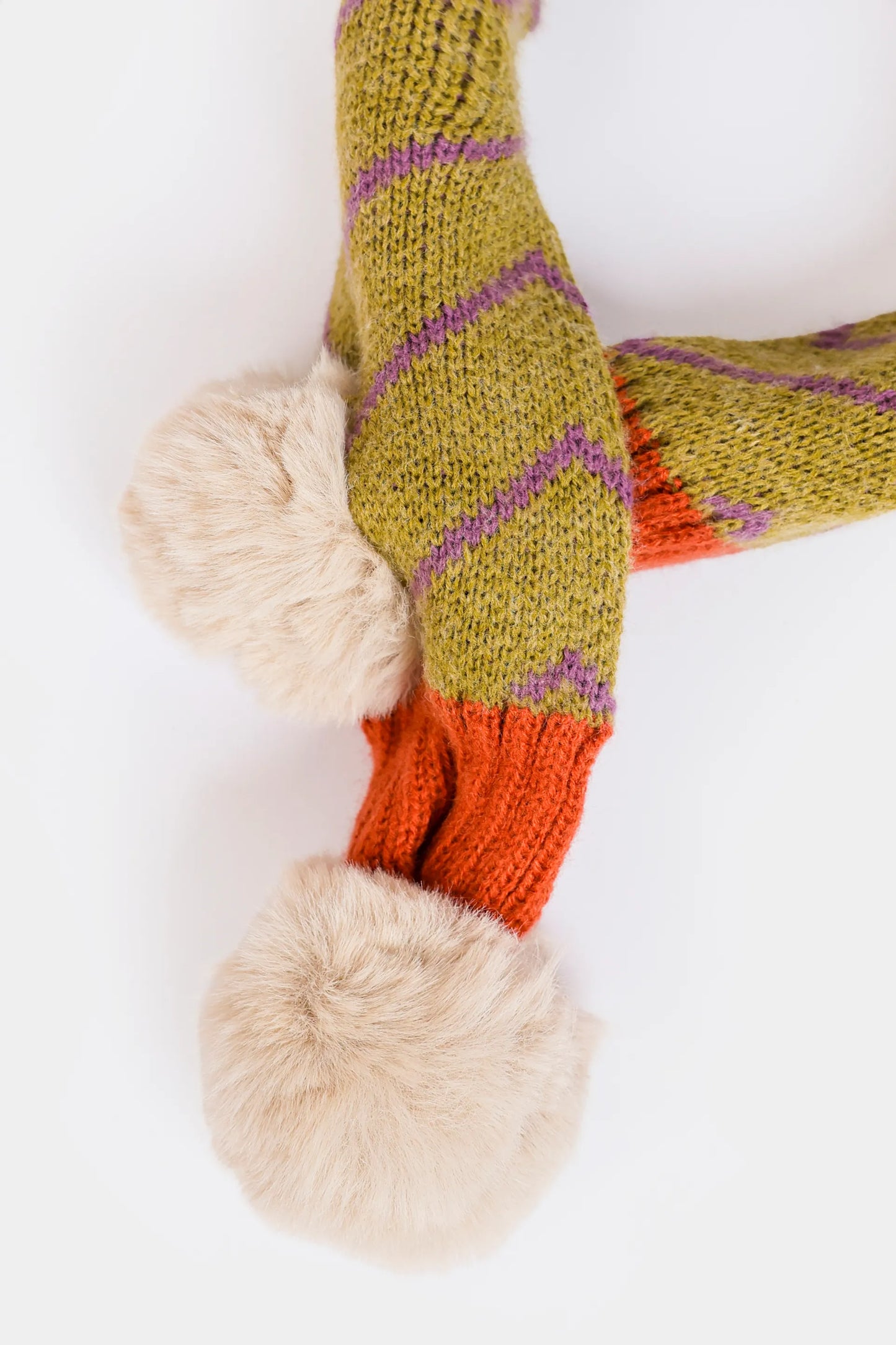 Striped Pompom Cross Scarf - Cougar Clothing
