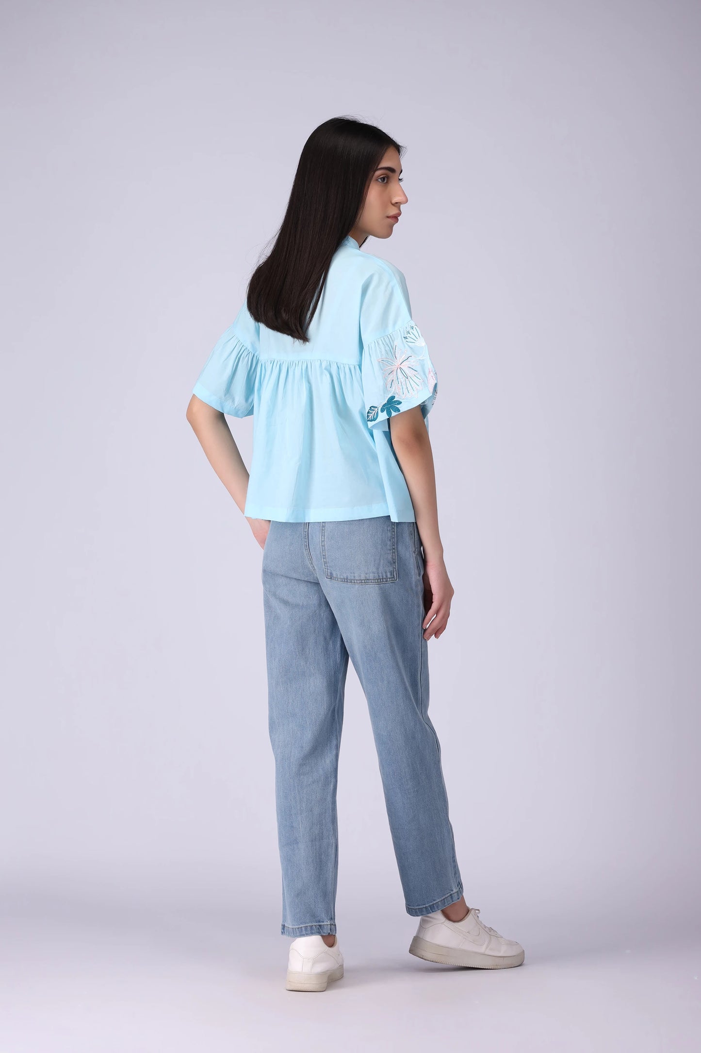 Button-Front Embroidered Top - Cougar Clothing