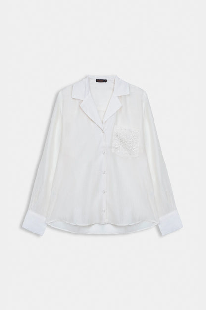 Sheer Shirt With Embroidered Pocket - Cougar Clothing