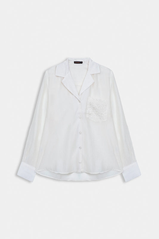 Sheer Shirt With Embroidered Pocket - Cougar Clothing