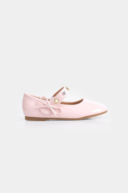Glossy Ballet Flats With Embellished Strap - Cougar Clothing