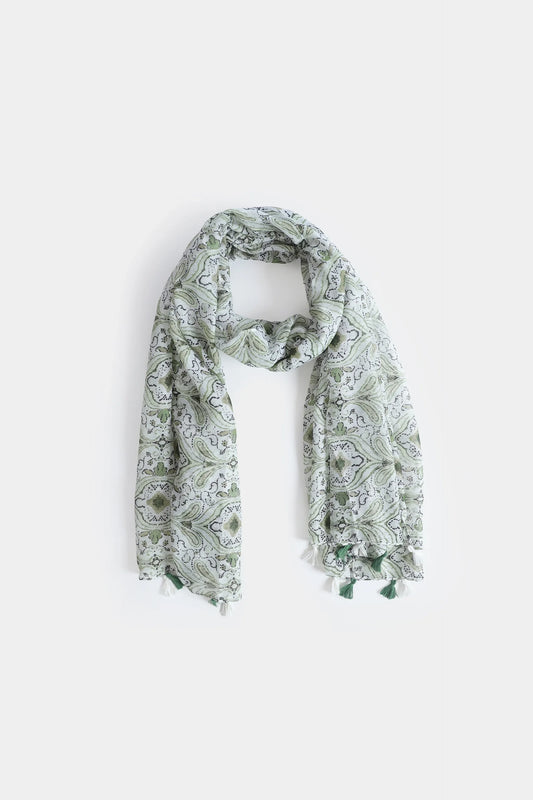 Printed Scarf With Tassels - Cougar Clothing