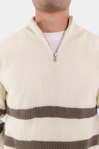 Quarter Zip Striped Sweater - Cougar Clothing