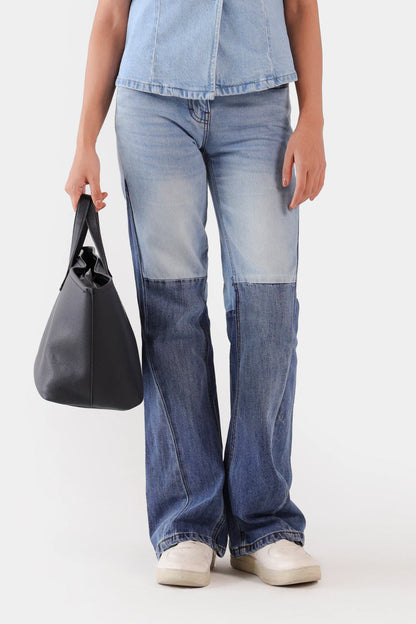 Flare Fit Contrast Panel Jeans - Cougar Clothing