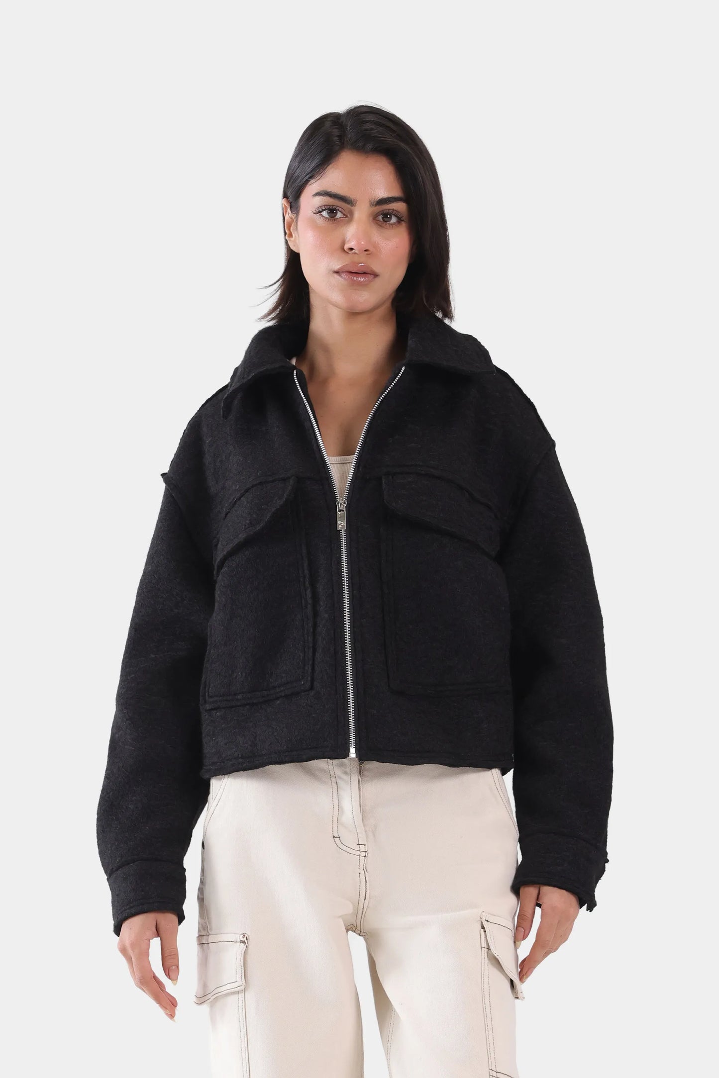 Plush Tweed Zipper Jacket - Cougar Clothing