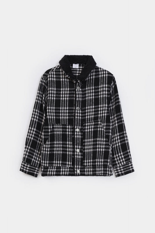 Sherpa Collar Flannel Shacket - Cougar Clothing