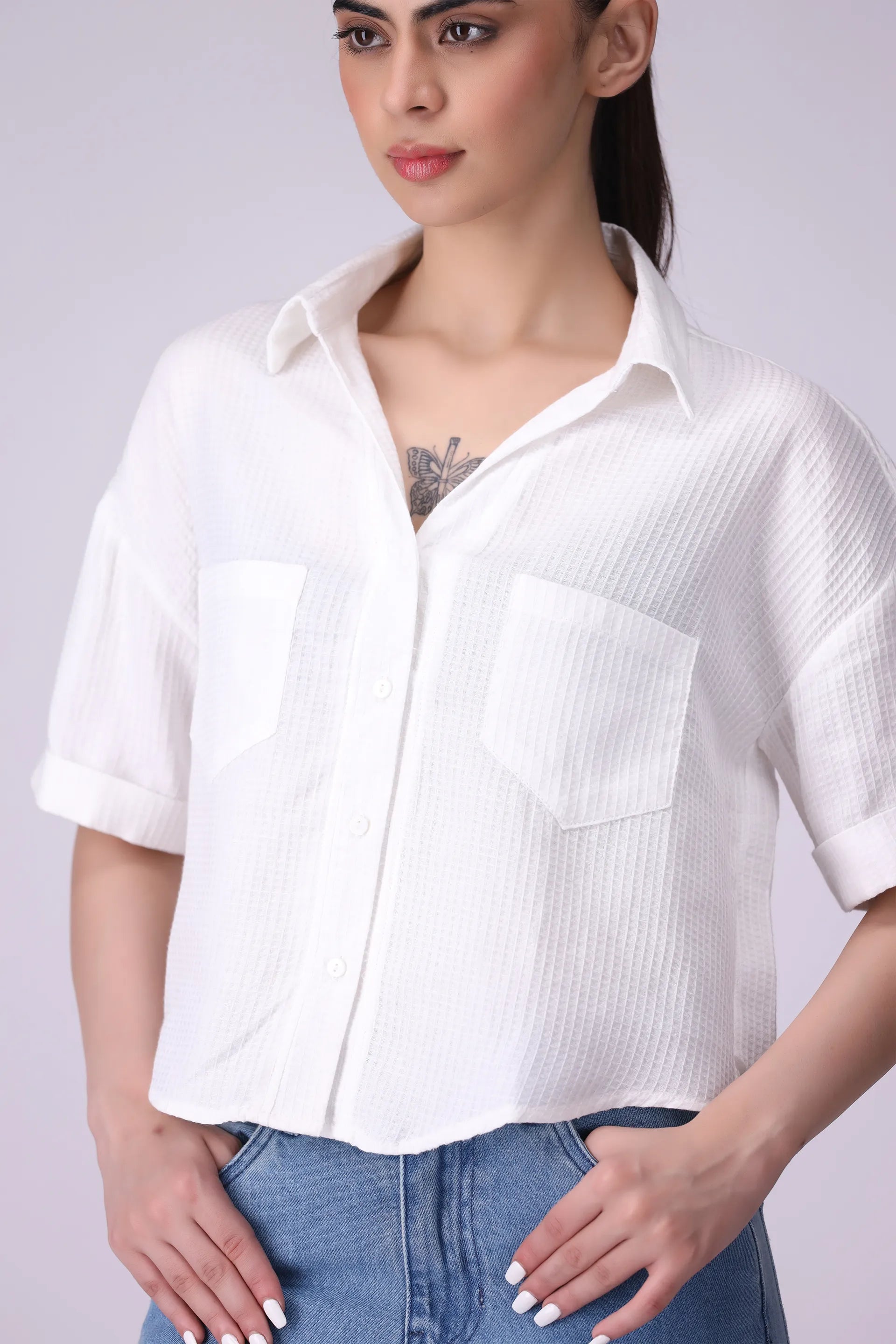 Textured Shirt With Patch Pockets - Cougar Clothing