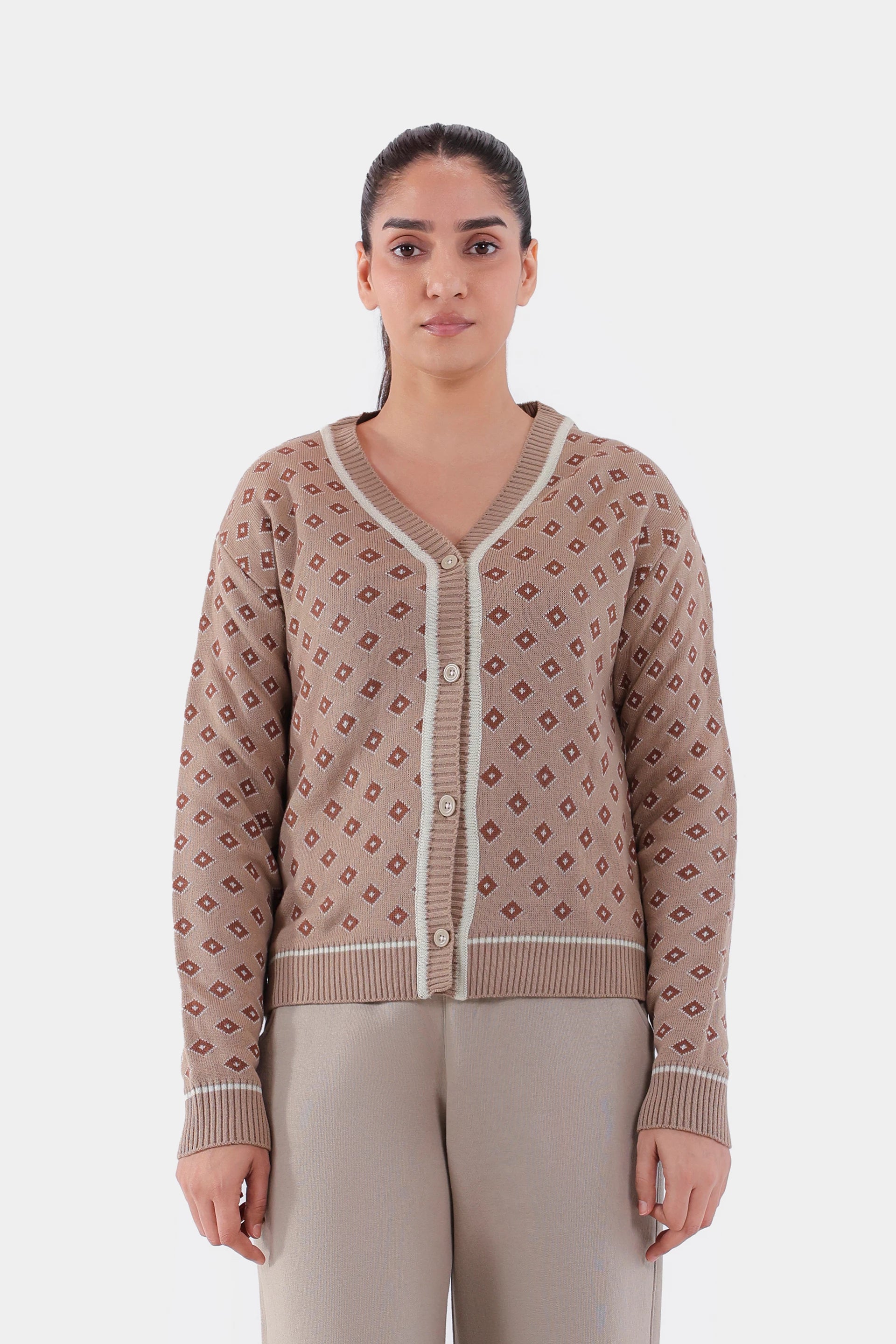 V-Neck Patterned Cardigan - Cougar Clothing