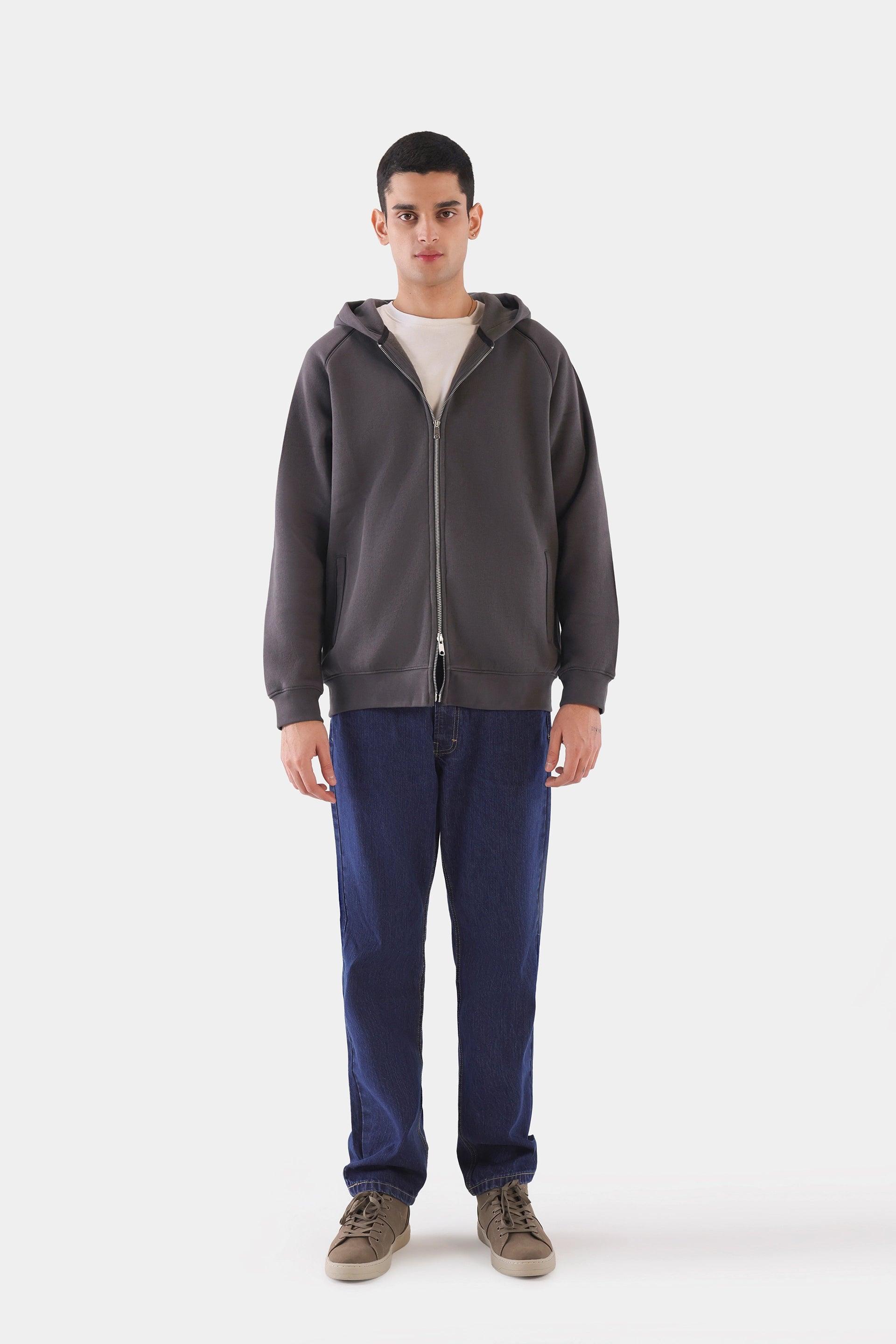 Relaxed Contrast Zip Hoodie - Cougar Clothing