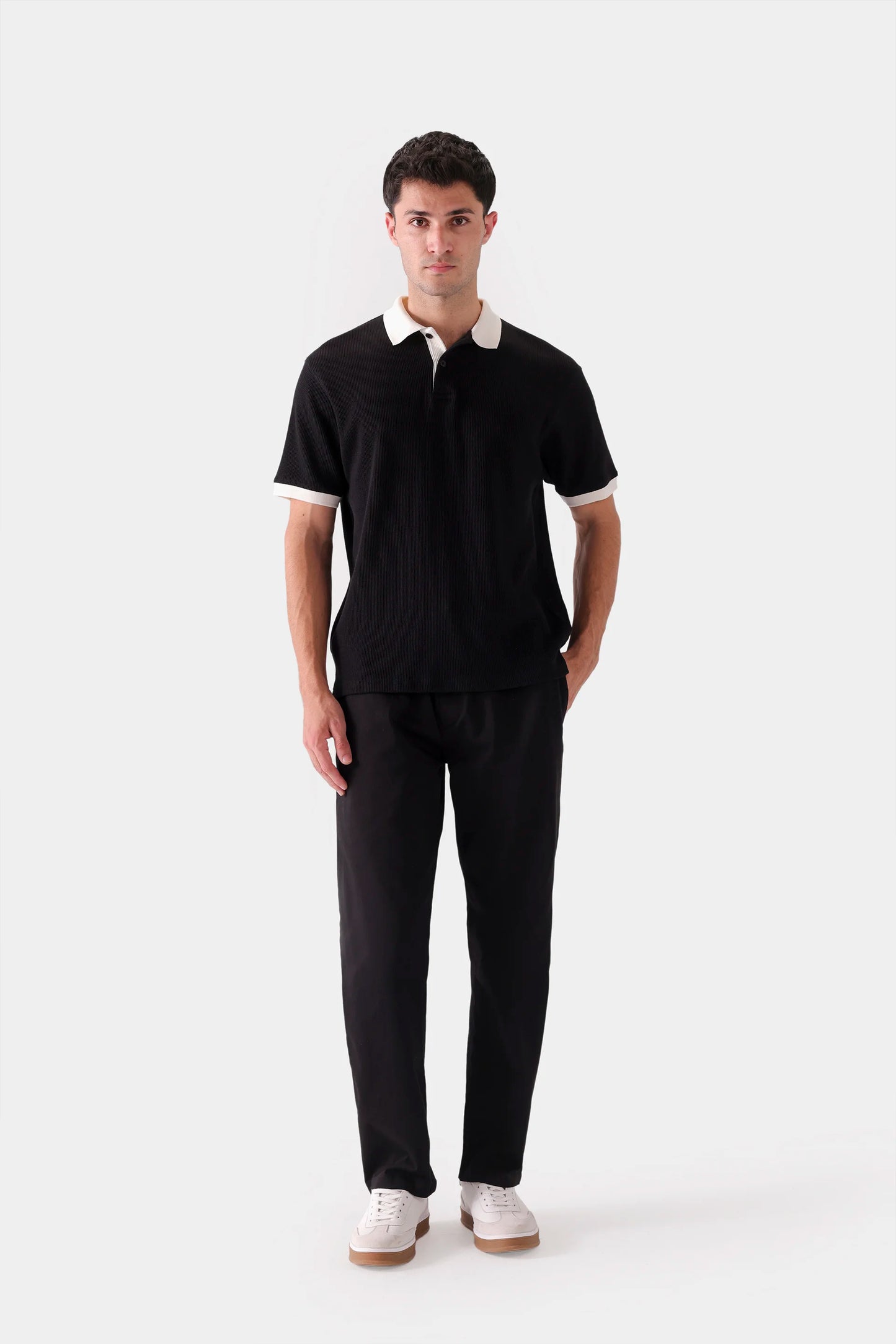 Contrast Textured Polo - Cougar Clothing