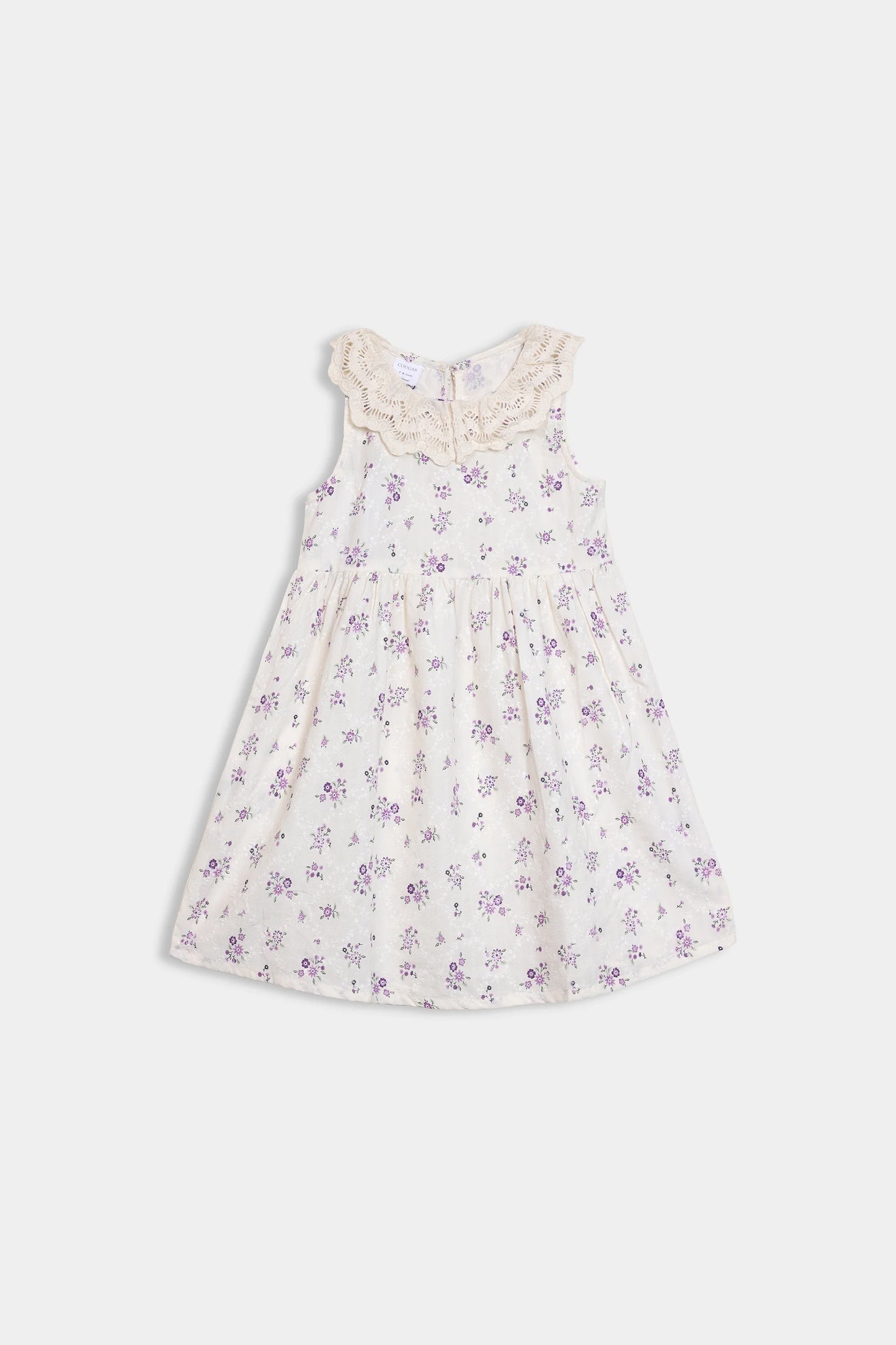 Embroidered Dress With Lace Collar - Cougar Clothing