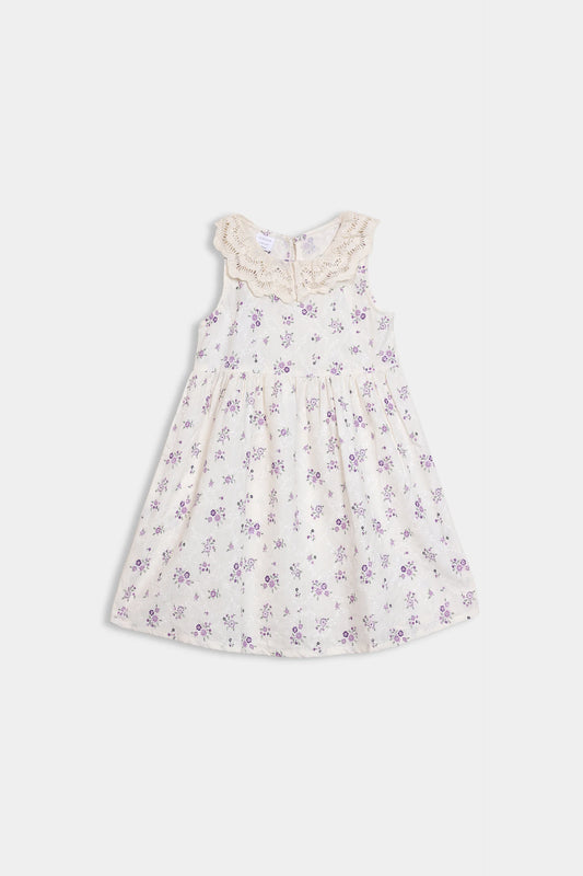 Embroidered Dress With Lace Collar - Cougar Clothing
