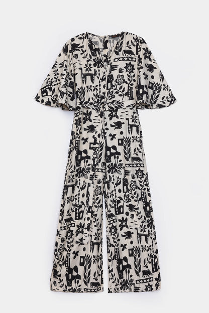 Abstract Tie-Waist Jumpsuit - Cougar Clothing