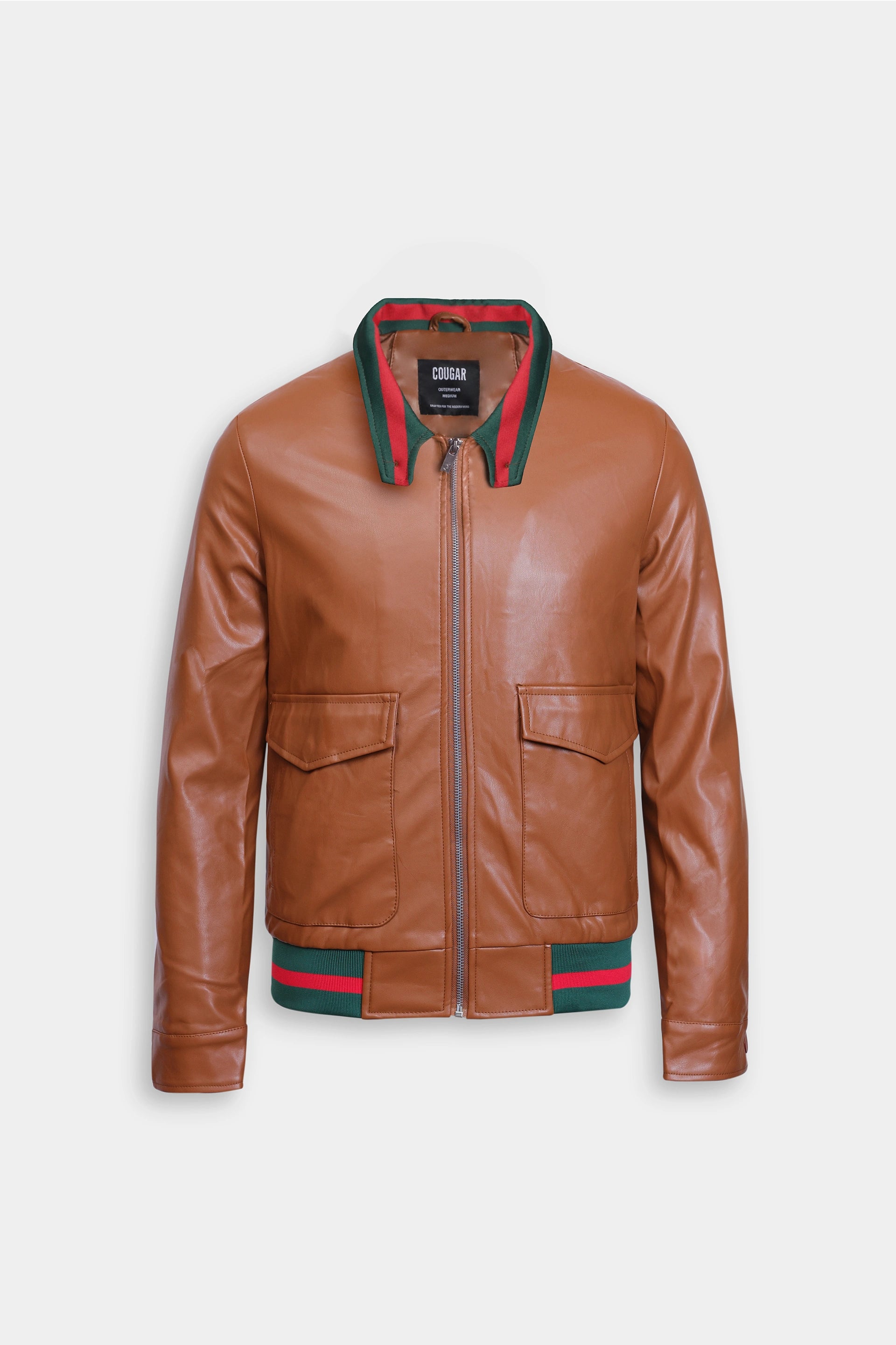 Faux Leather Jacket With Web-Details - Cougar Clothing