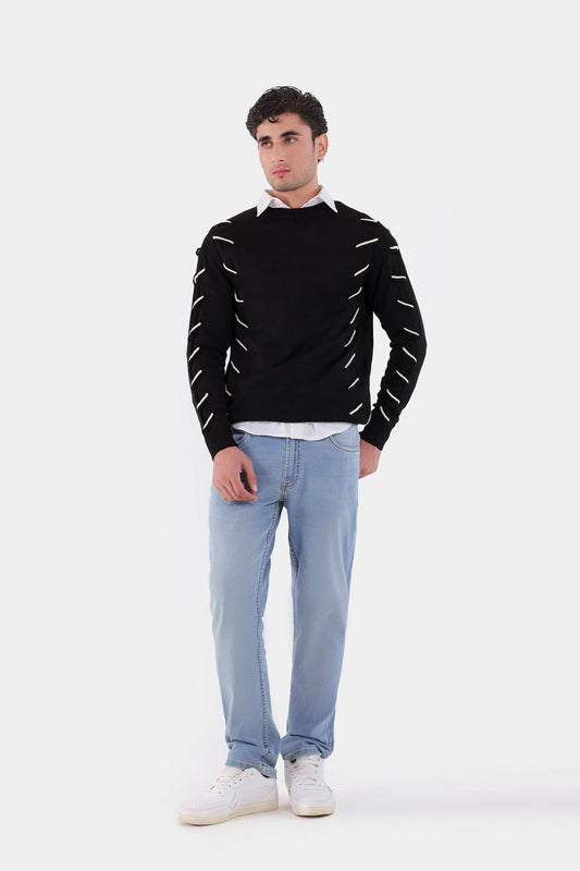 Contrast Cross Stitch Knit Sweater - Cougar Clothing