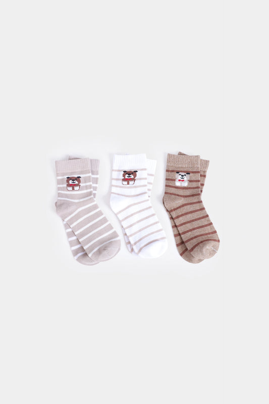 Pack of 3 Cute Bear Striped Socks