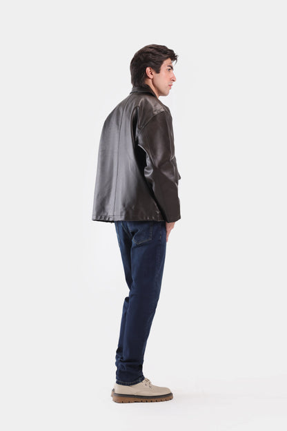 Faux Leather Jacket With Flap Pockets - Cougar Clothing