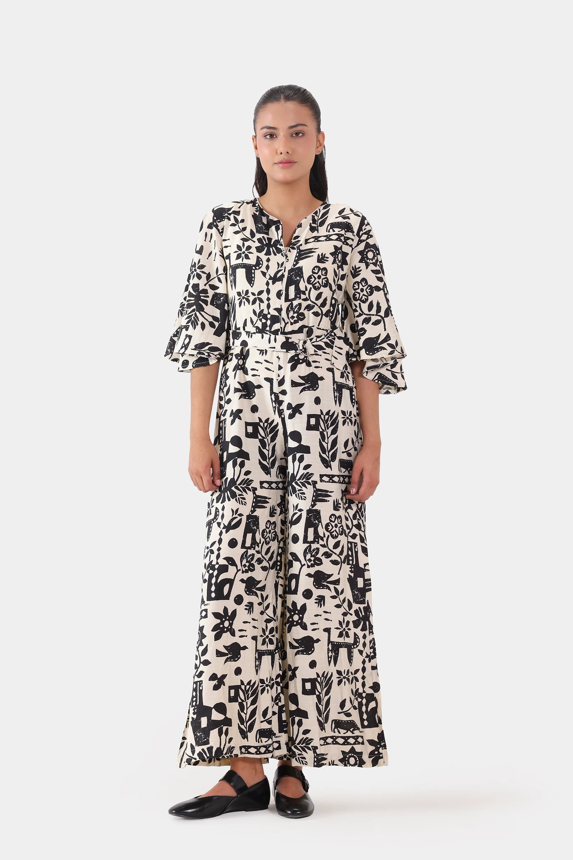 Abstract Tie-Waist Jumpsuit - Cougar Clothing