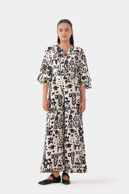 Abstract Tie-Waist Jumpsuit - Cougar Clothing