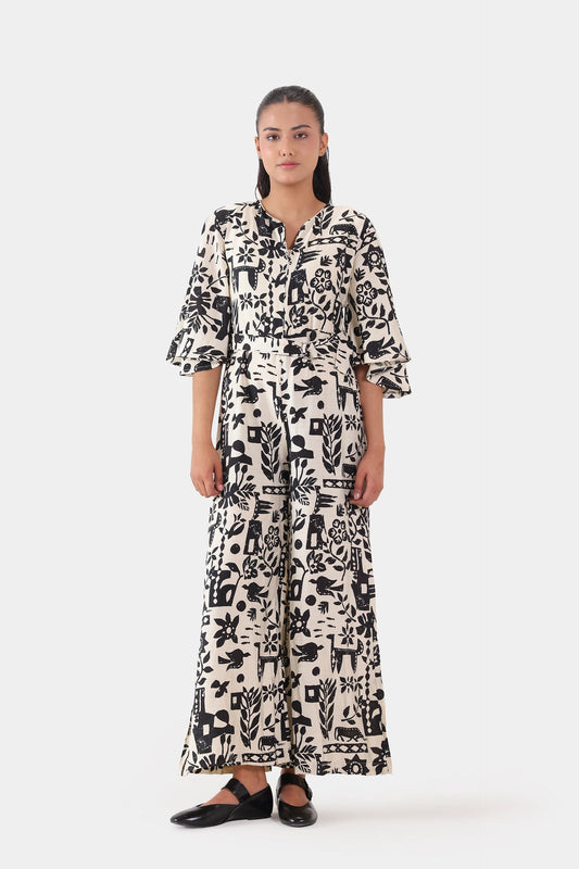 Abstract Tie-Waist Jumpsuit - Cougar Clothing