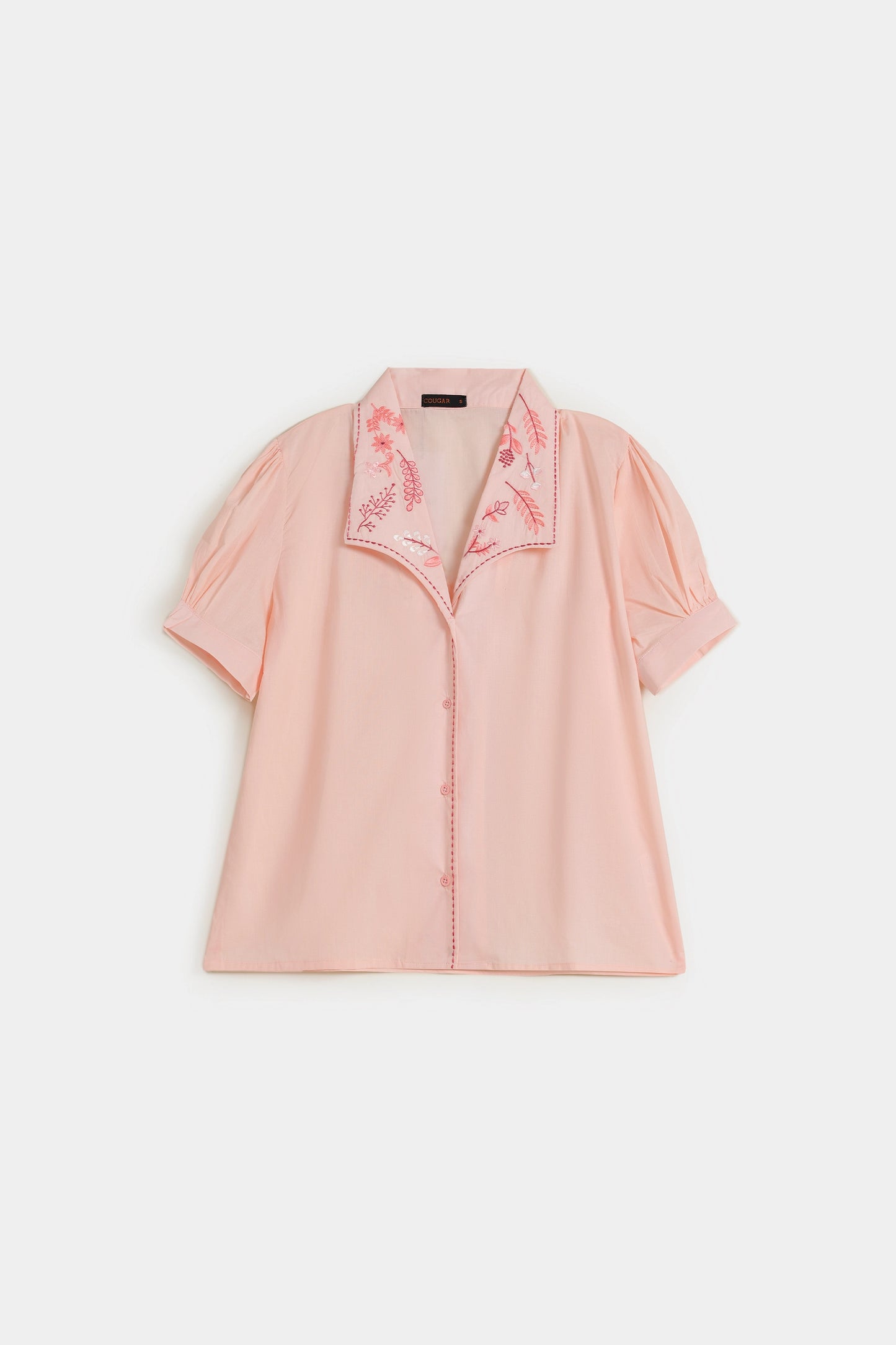 Embroidered Top With Puff Sleeves - Cougar Clothing