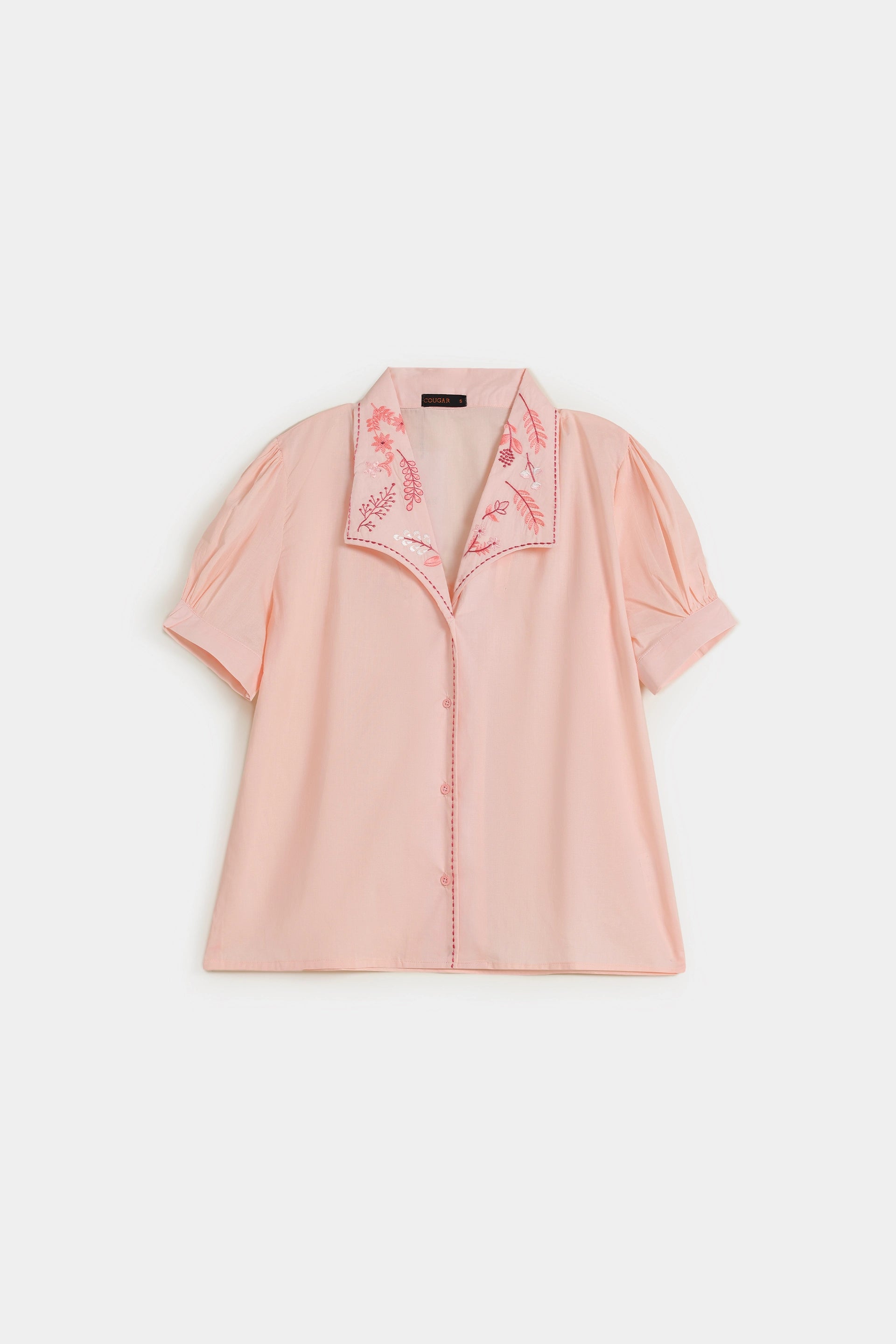 Embroidered Top With Puff Sleeves - Cougar Clothing