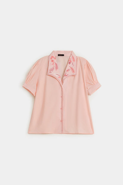 Embroidered Top With Puff Sleeves - Cougar Clothing