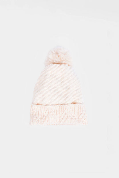 Textured Knit Pom-Pom Beanie - Cougar Clothing