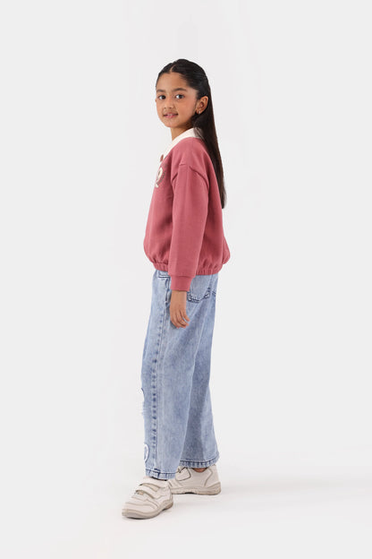 Straight Fit Jeans with Heart Patches - Cougar Clothing