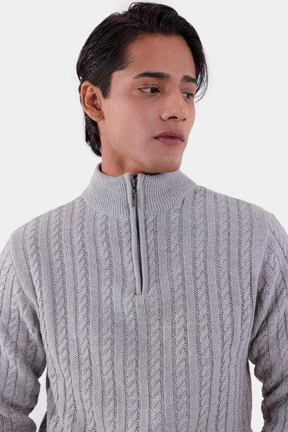 Cable Knit Quarter Sweater - Cougar Clothing