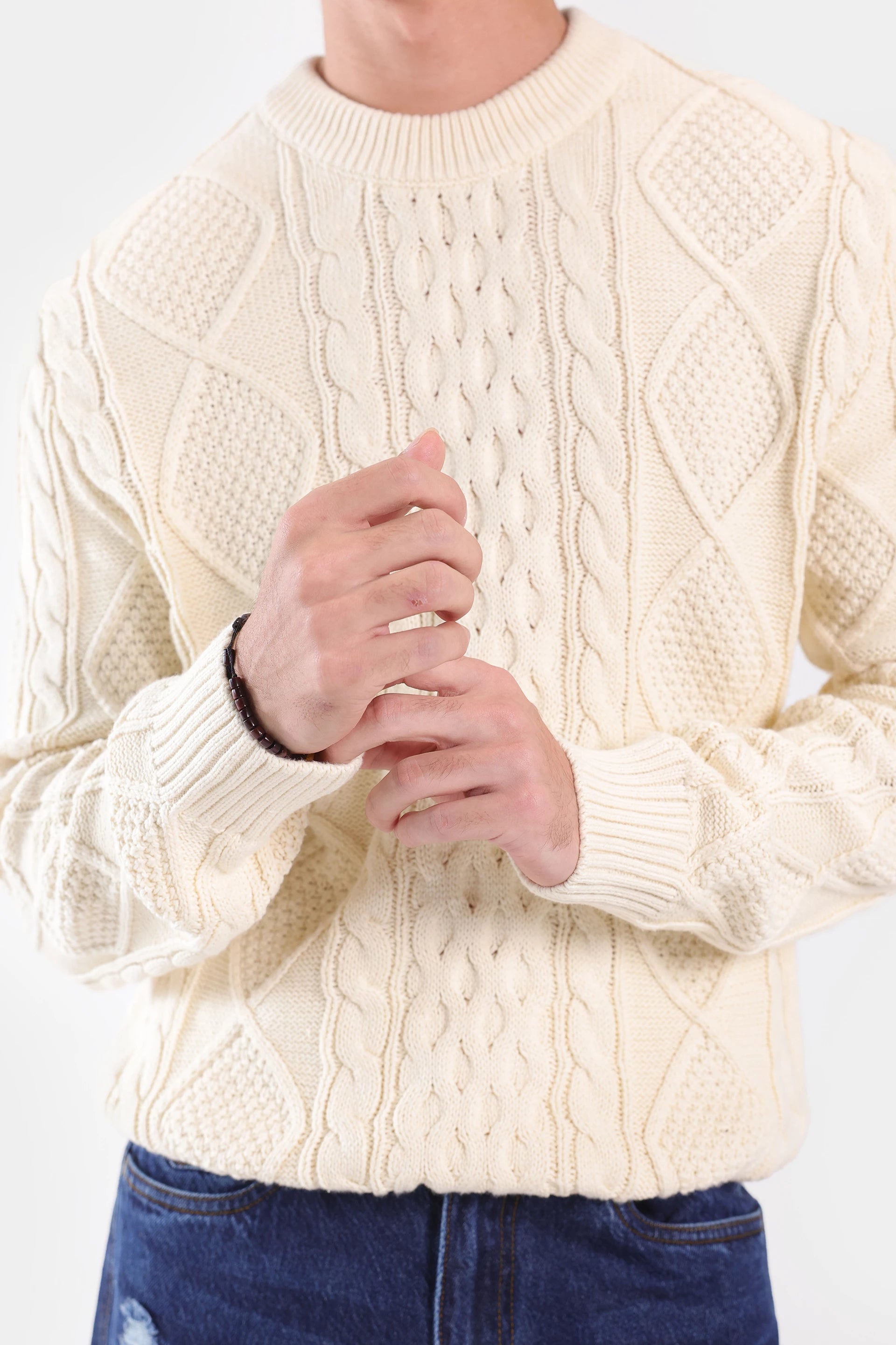 Cable Knit Crew Neck Sweater - Cougar Clothing