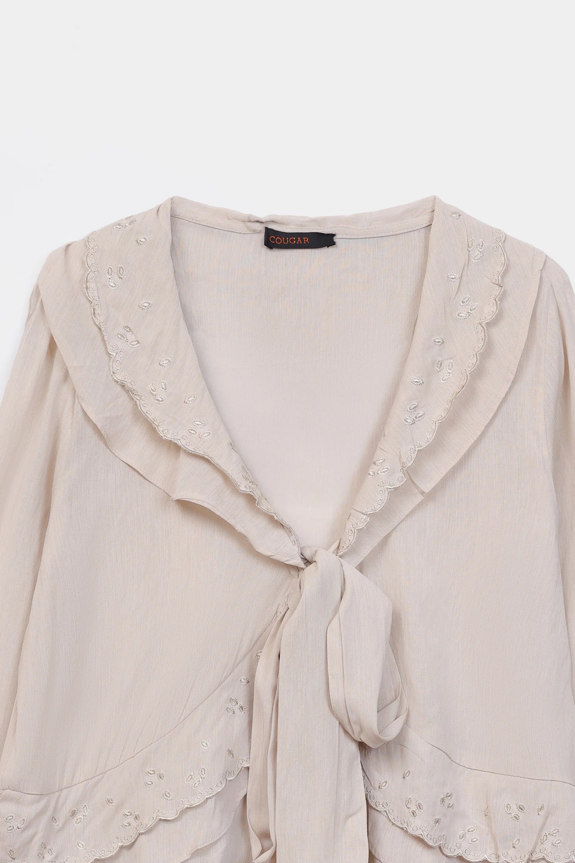 Ruffled Embroidered Blouse - Cougar Clothing