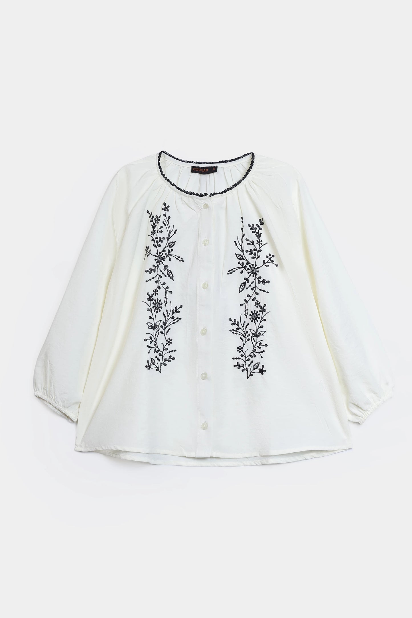Embroidered Button-Front Top - Cougar Clothing