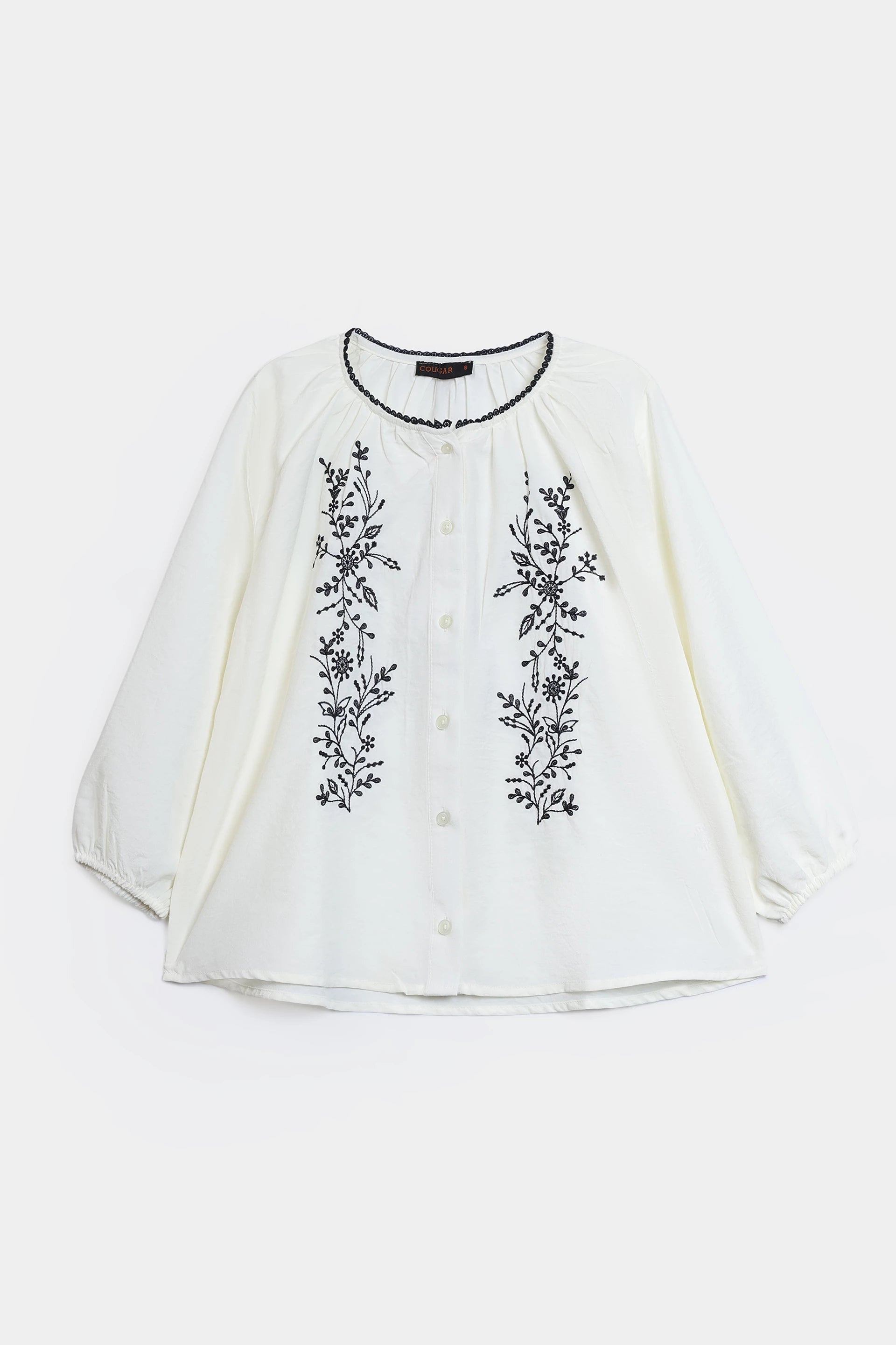 Embroidered Button-Front Top - Cougar Clothing