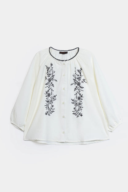 Embroidered Button-Front Top - Cougar Clothing