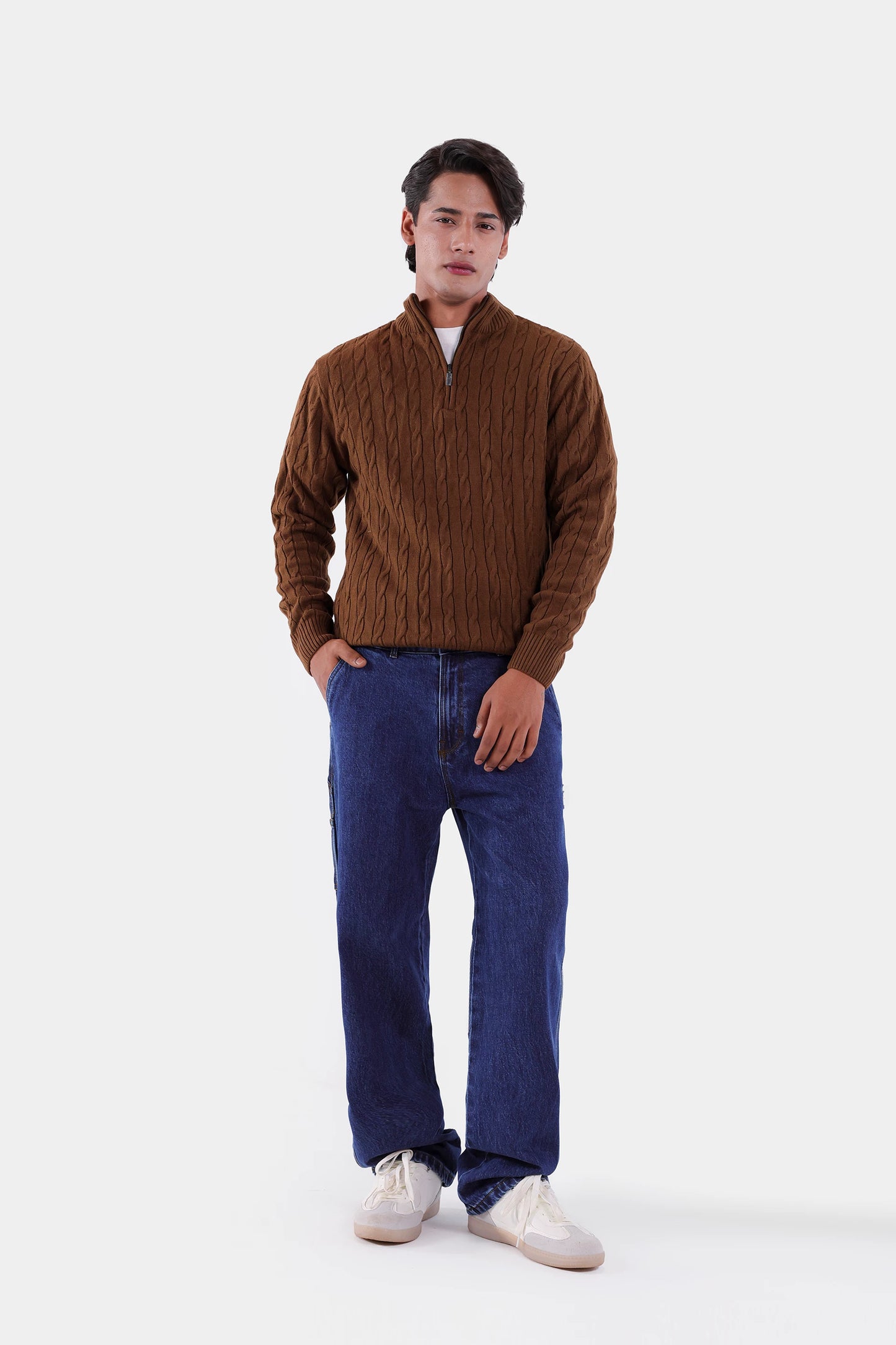 Quarter Zip Cable Knit Sweater - Cougar Clothing