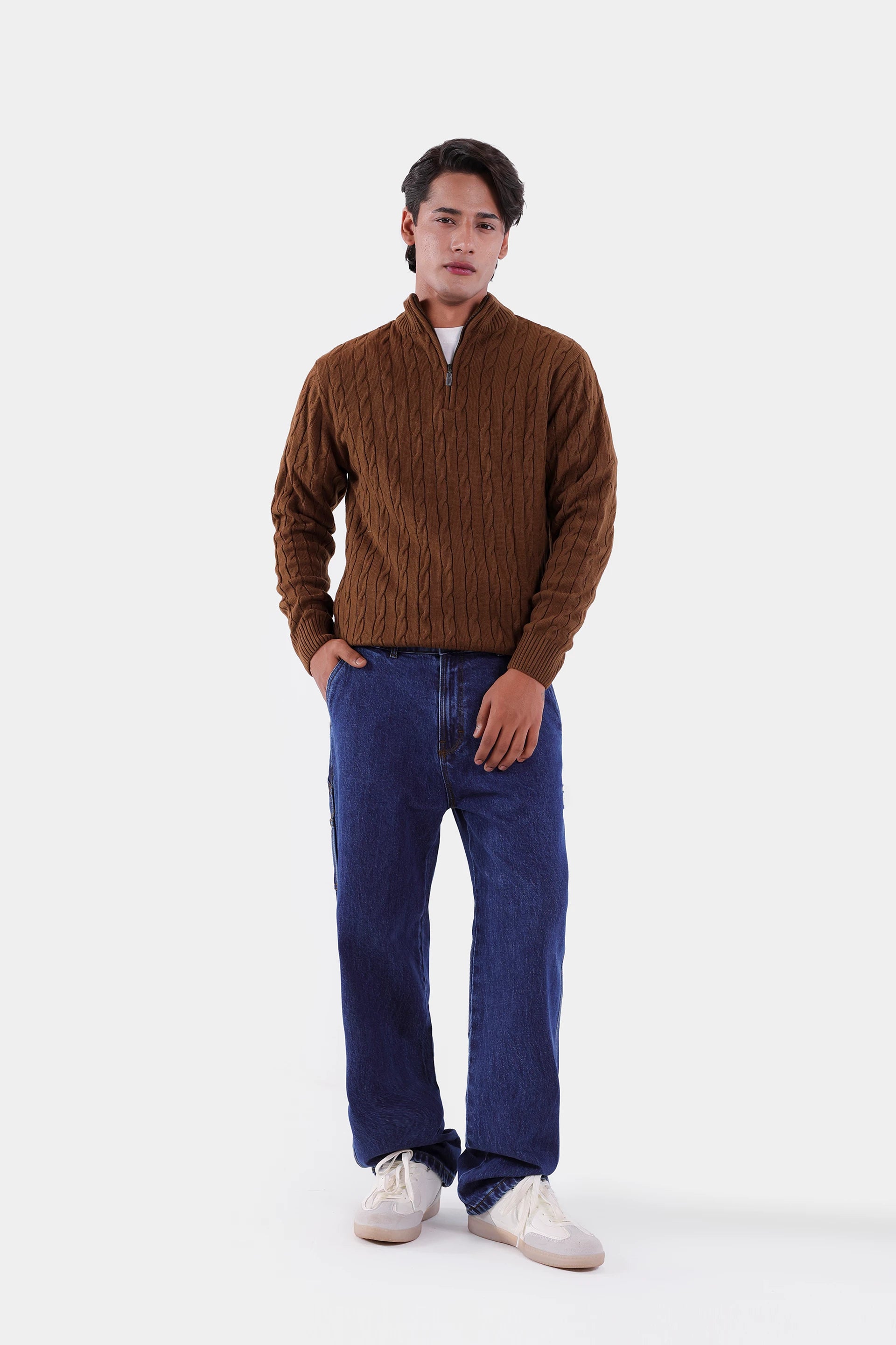 Quarter Zip Cable Knit Sweater - Cougar Clothing