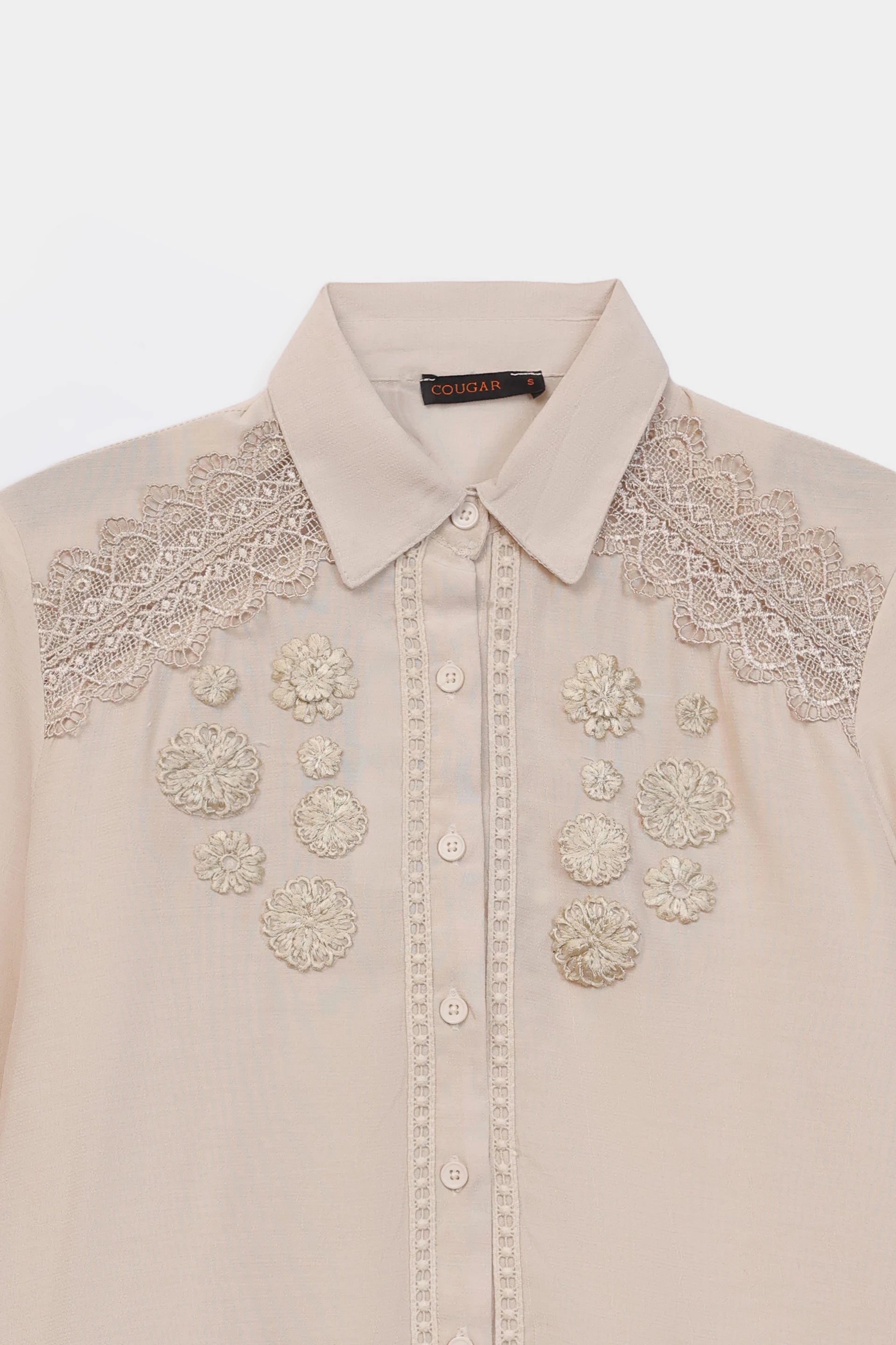 Ecru Lace Trim Shirt - Cougar Clothing