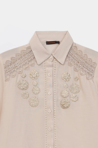 Ecru Lace Trim Shirt - Cougar Clothing