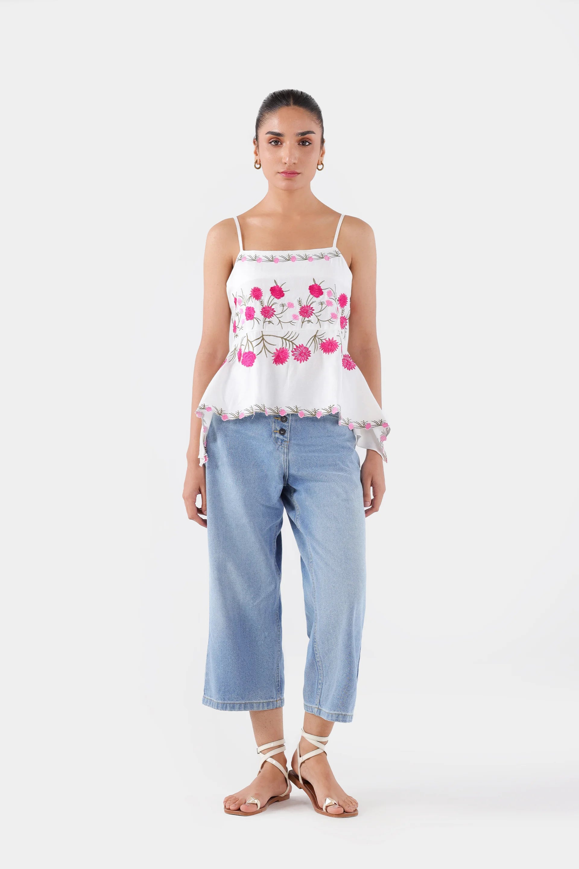 Embroidered Strappy Peplum - Cougar Clothing