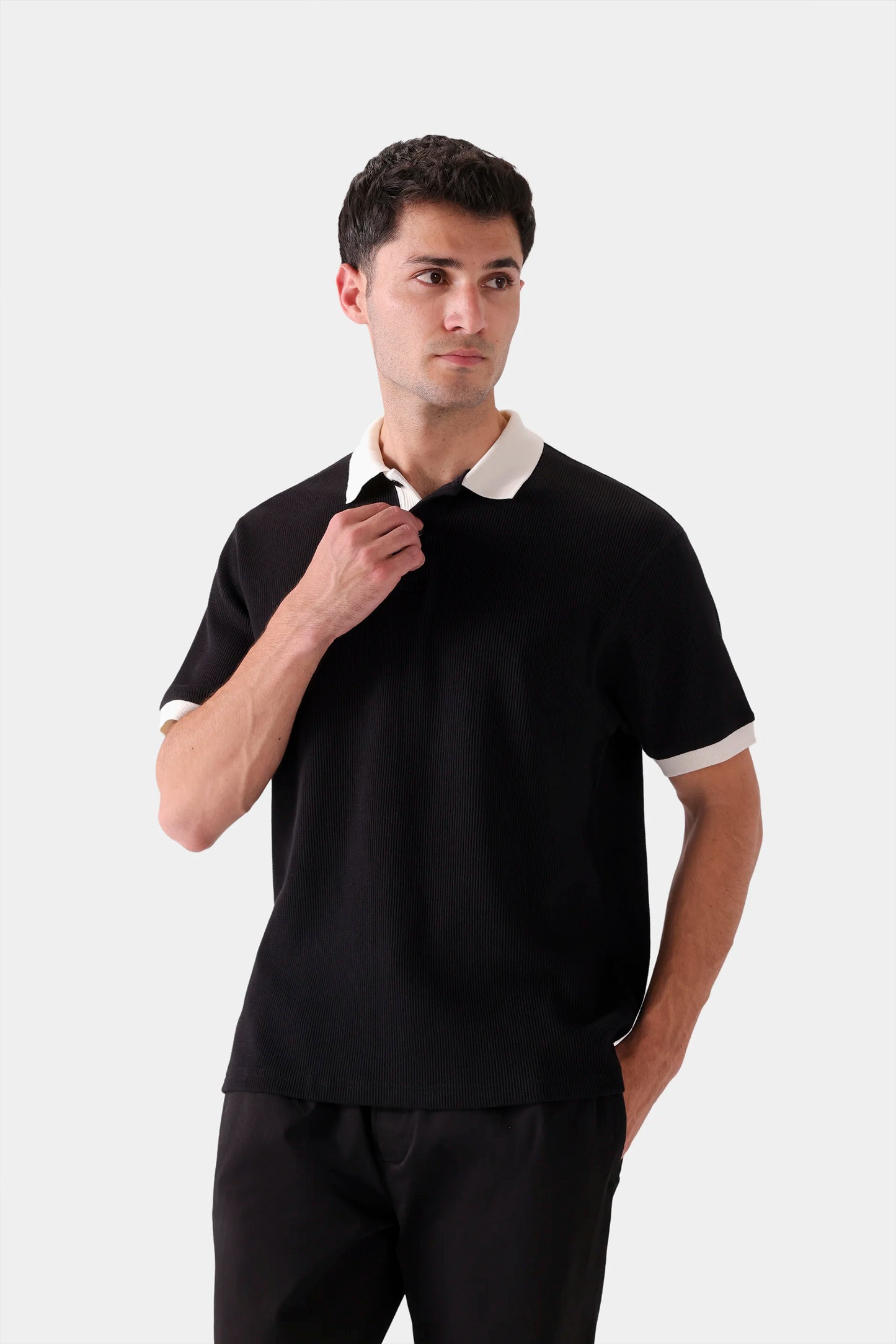 Contrast Textured Polo - Cougar Clothing