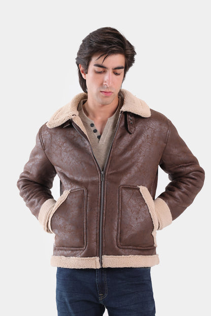Faux Leather Jacket With Shearling Lining - Cougar Clothing