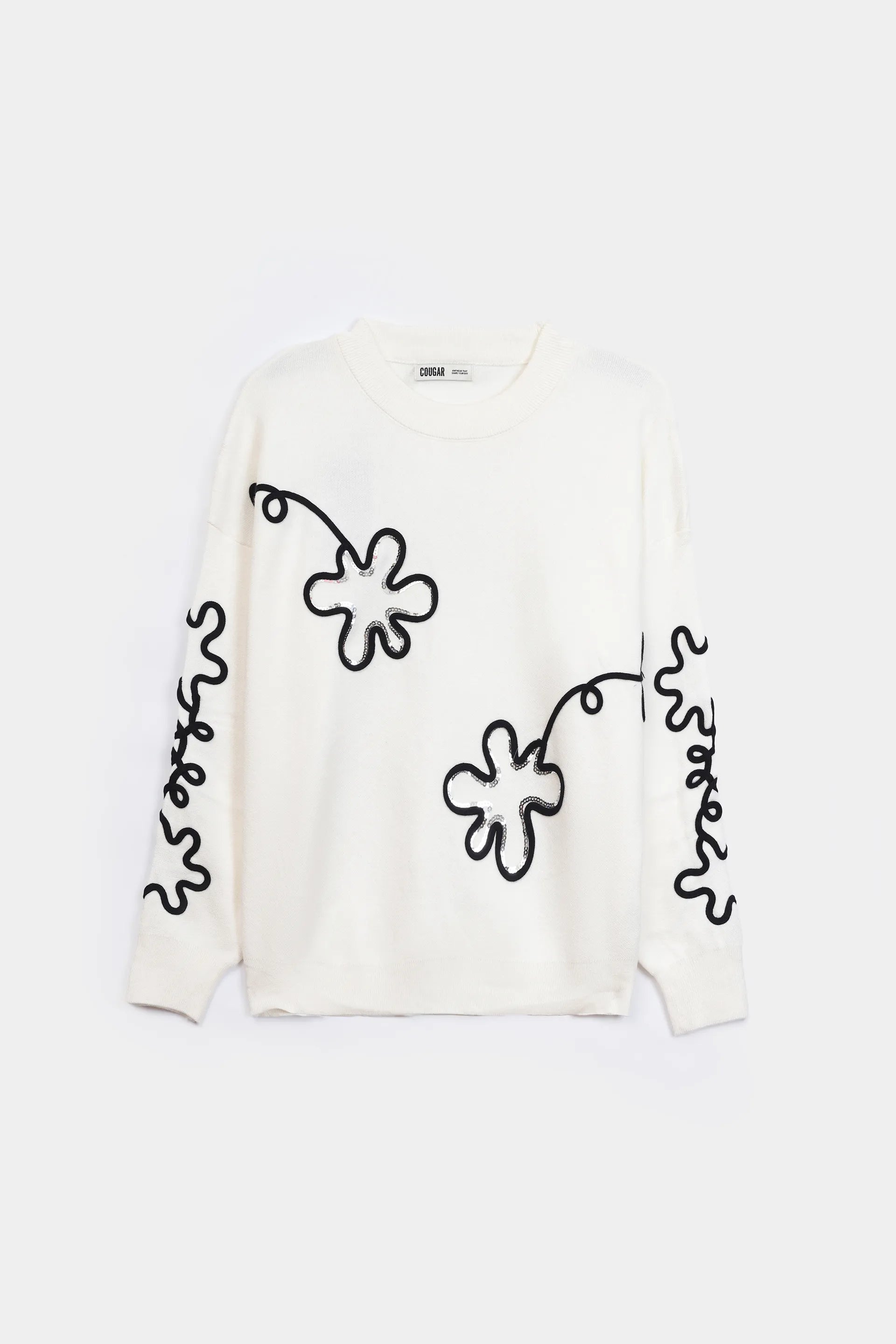 Fine Knit Applique Sequin Sweater - Cougar Clothing